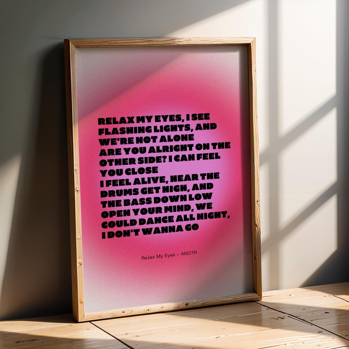 Relax My Eyes ANOTR Pink Aura Bold Dance Song Lyric Art Poster