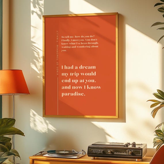 Finally Kings Of Tomorrow Inspired Lyric Print Orange And Beige Ibiza Funky Disco House Music A1 A2 A3 Typographic Ball