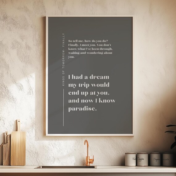 Finally Kings Of Tomorrow Minimal Grey Song Lyric Typographic Art Poster