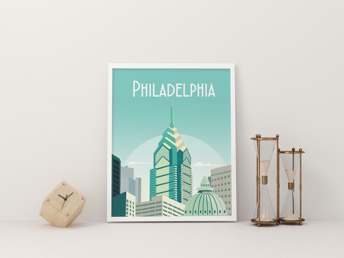Philadelphia Travel Poster Print Philadelphia Skyline Poster Art Print 8x10 12x16 16x20 18x24 24x36 Inches