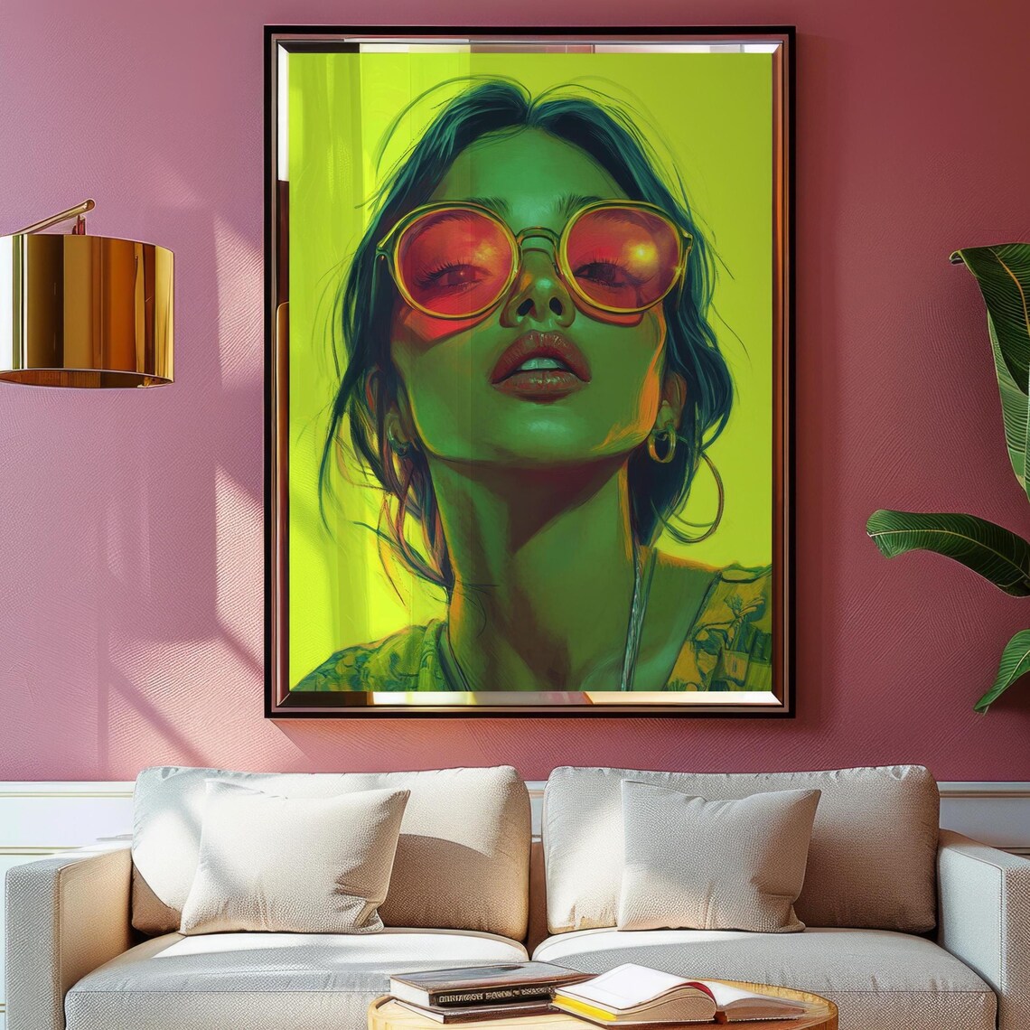 Neon Pop Woman Portrait with Round Sunglasses Funky Y2K Art Print