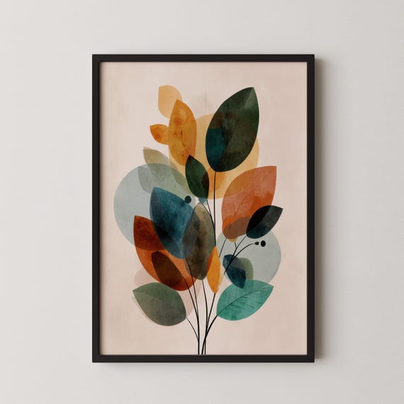 Midcentury Geometric Botanical Line Art Wall Print