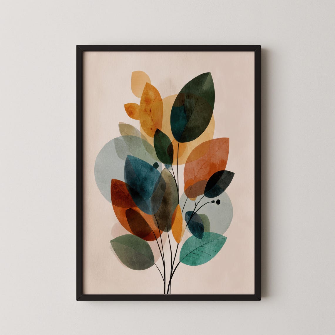 Midcentury Geometric Botanical Line Art Wall Print