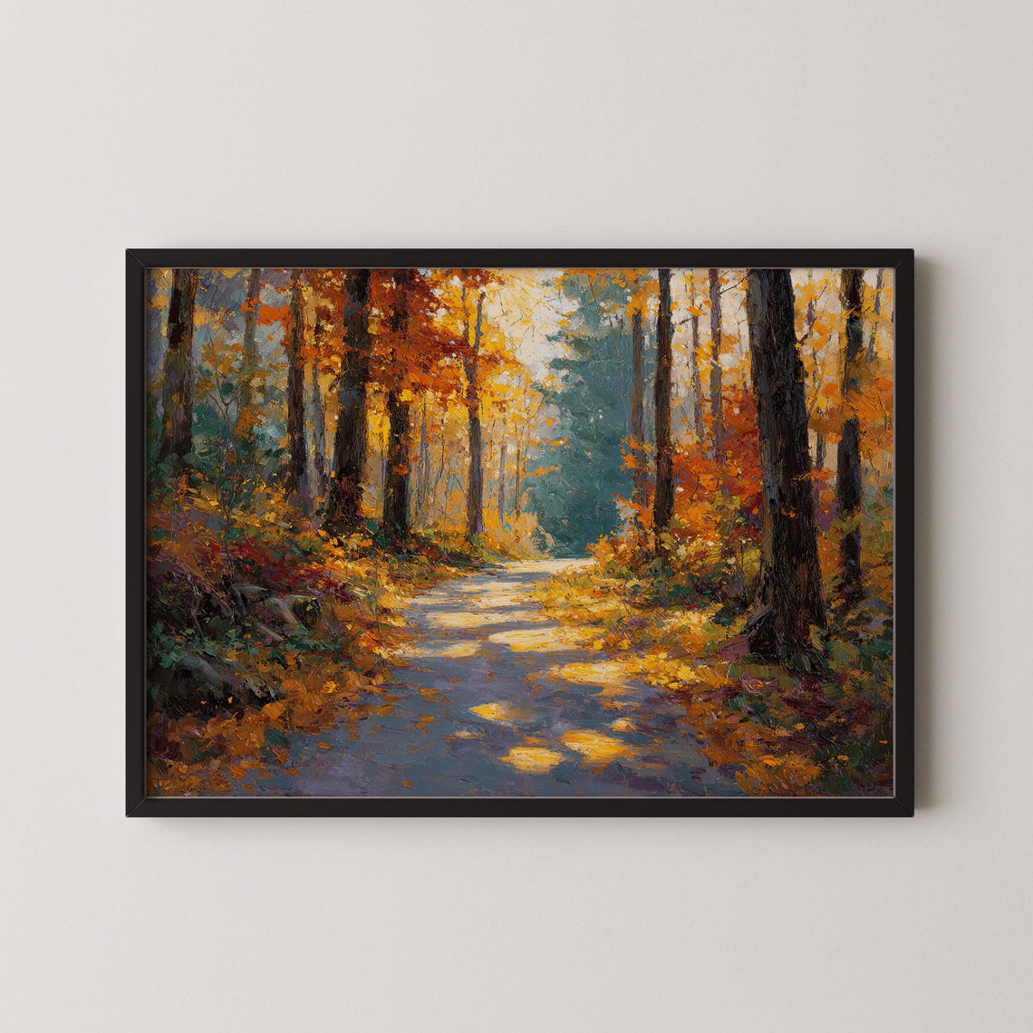 Autumn Forest Path with Golden Foliage Impressionist Landscape Poster