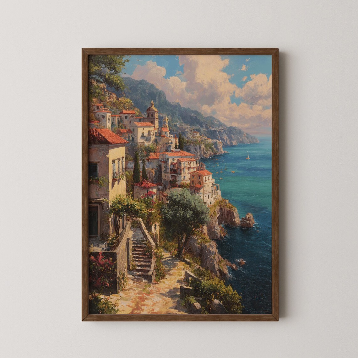 Amalfi Coast Cliffside Village Over the Mediterranean Sea Poster