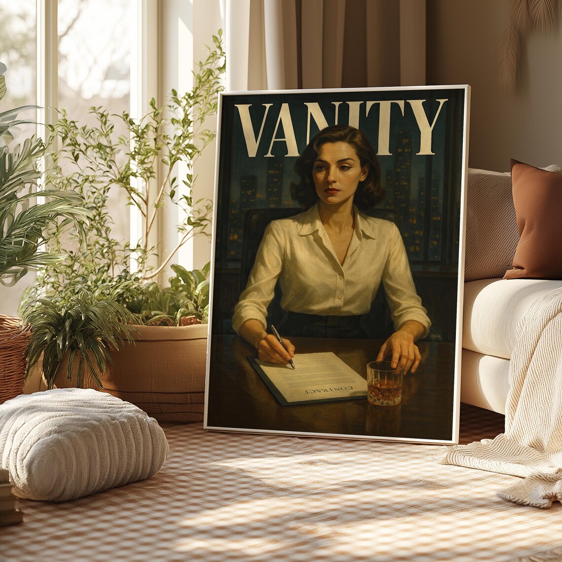 1940s Retro Noir Businesswoman Signing Contract Vanity Art Poster