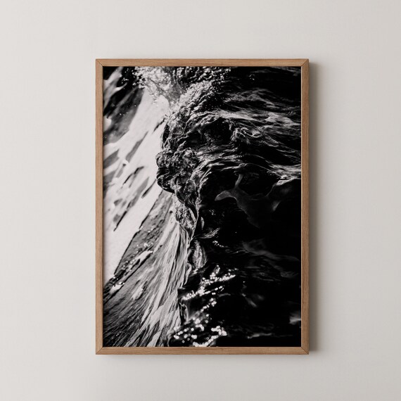 Waves Embrace Surf Poster Abstract Wall Art Textured Black And White Ocean Print