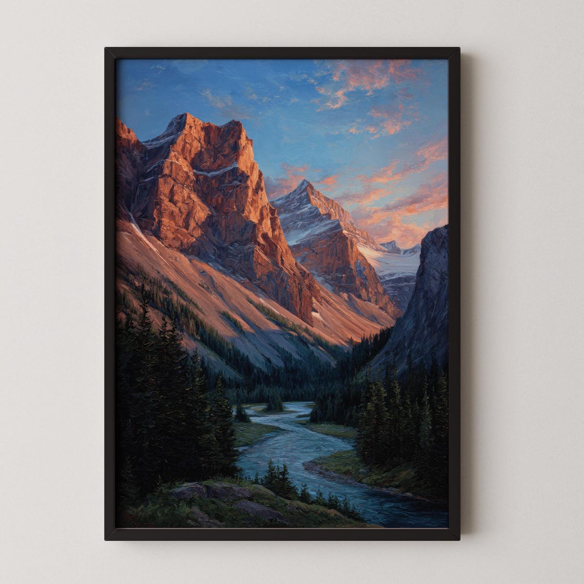 Golden Hour Mountain Valley Sunset Scenic Landscape River Wall Art