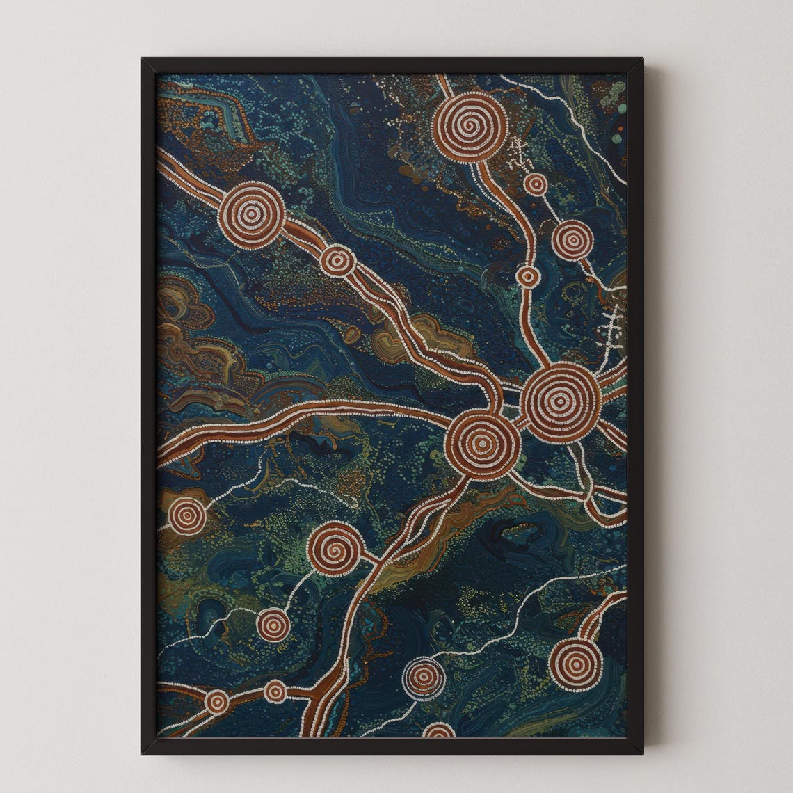 Deep Blue Aboriginal Dot Painting Journey Connection Artwork Poster
