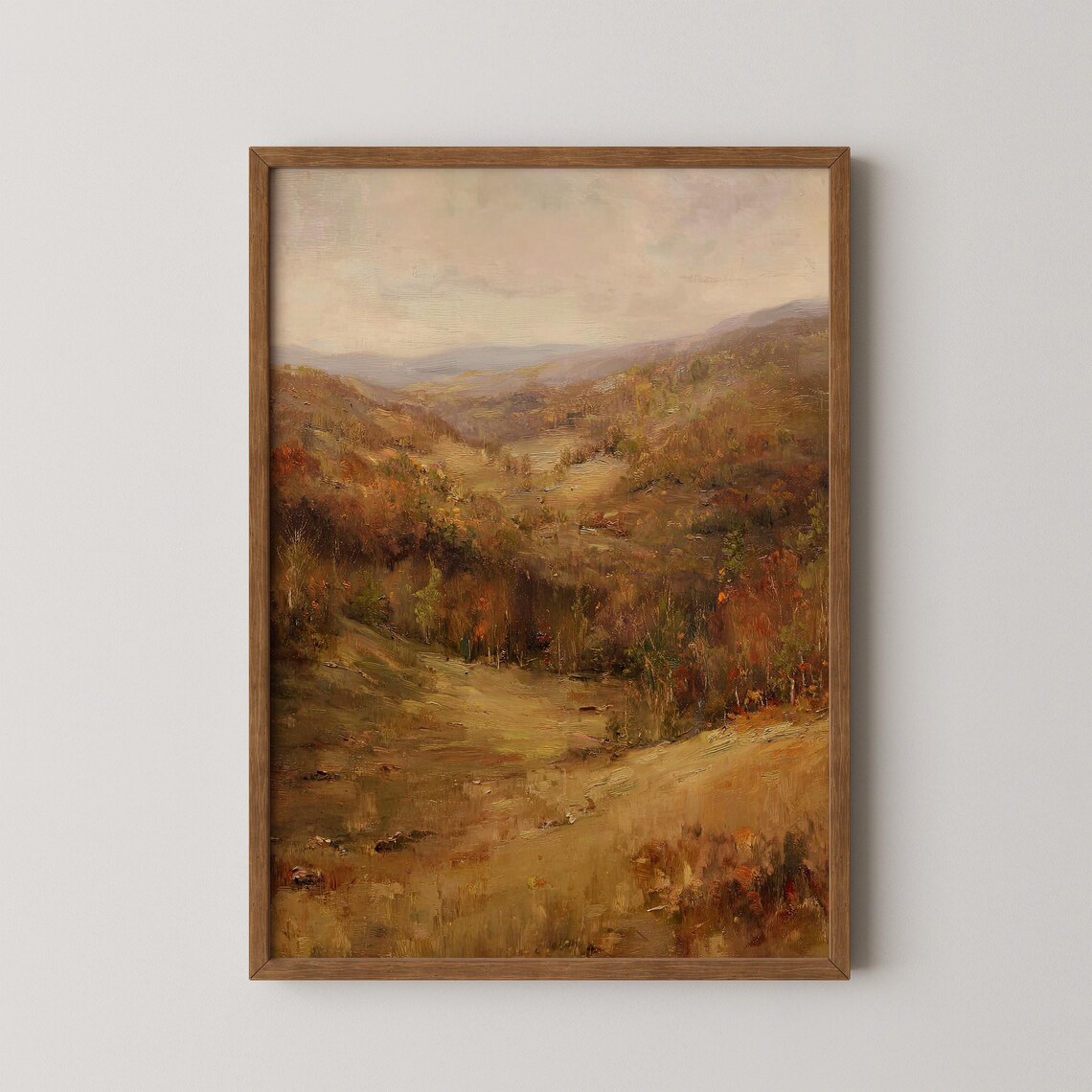 Autumn Valley Rolling Hills Rustic Golden Oil Painting Style Landscape Wall Art