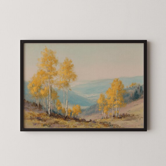 Golden Aspen Trees Overlooking A Mountain Valley Autumn Poster