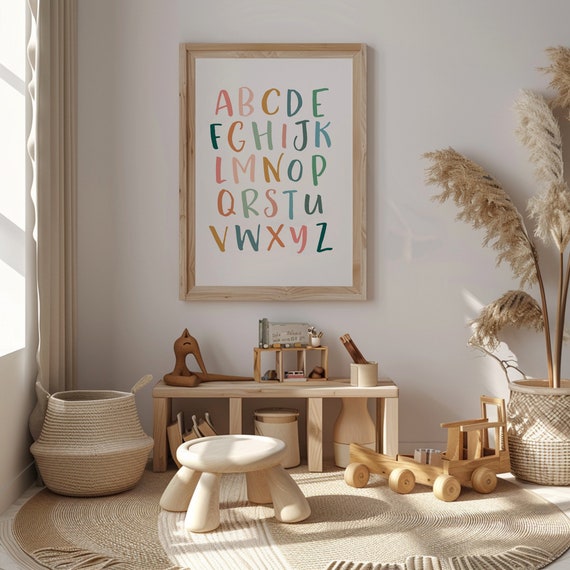 Colorful Alphabet Print Educational Nursery Wall Decor Abc Art For Kids Playful Alphabet Learning Poster