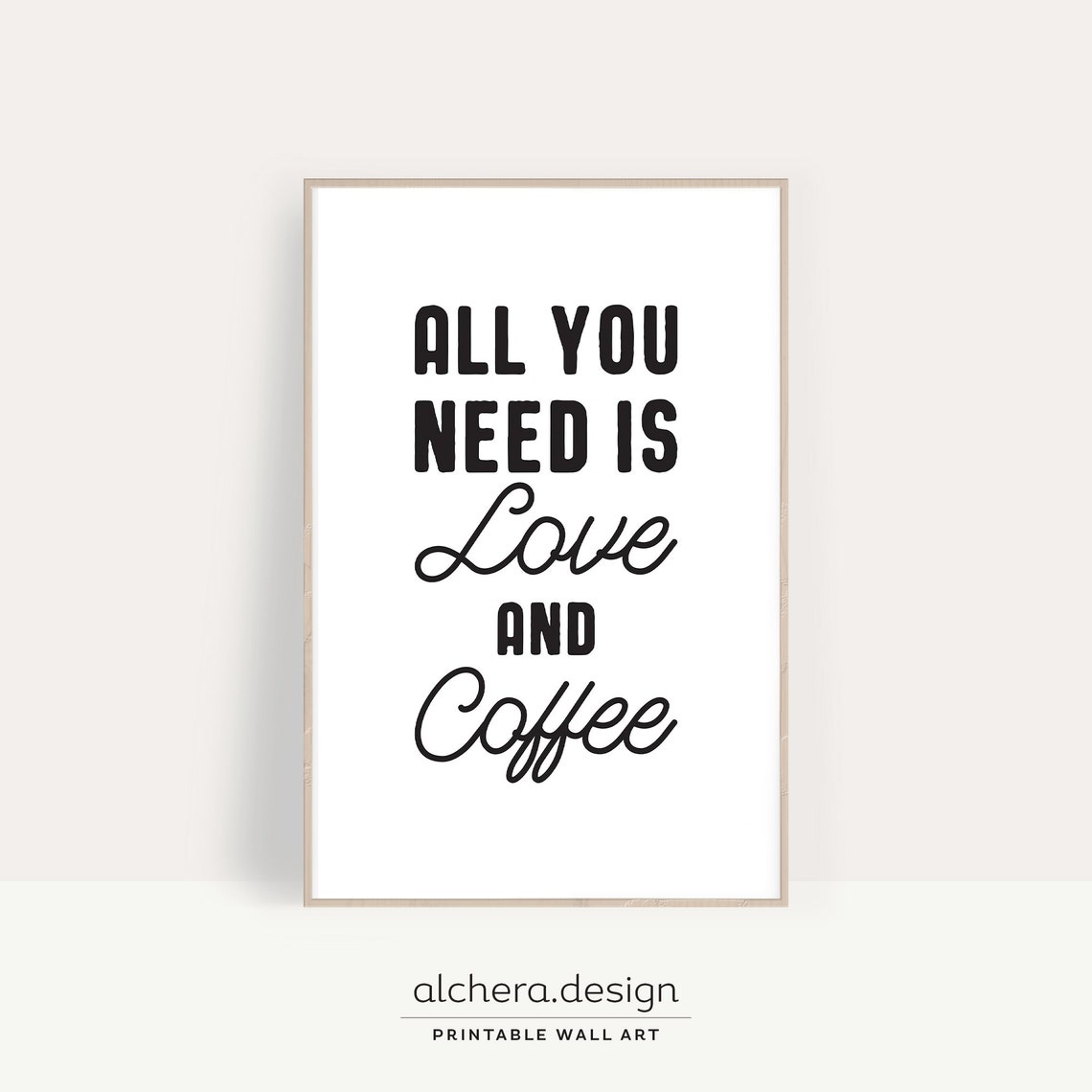 All You Need Is Love And Coffee Funny Kitchen Quote Typography Poster