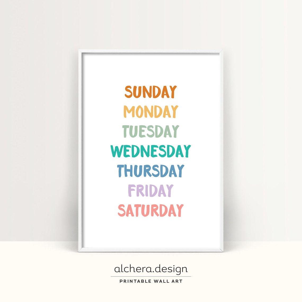 Days of the Week Colorful Kids Educational Learning Wall Art