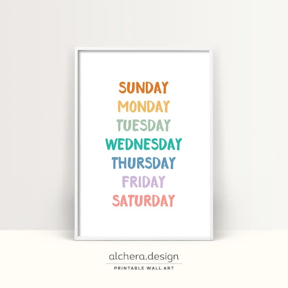 Days of the Week Colorful Kids Educational Learning Wall Art