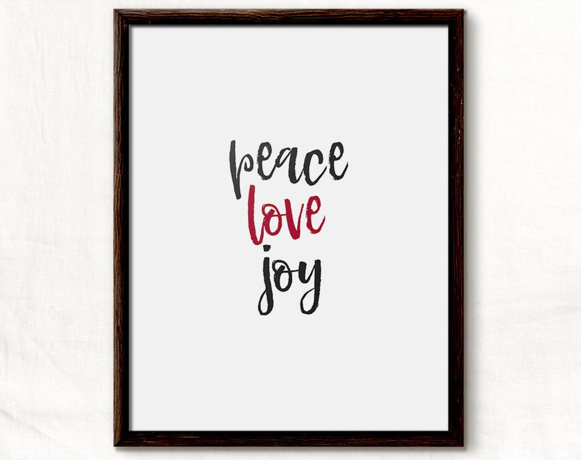Peace Love Joy Hand Lettered Brush Script Holiday Typography Print