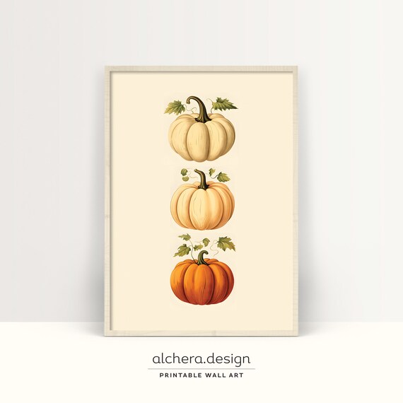 Stacked Pumpkins Botanical Vintage Autumn Trio Farmhouse Art Poster