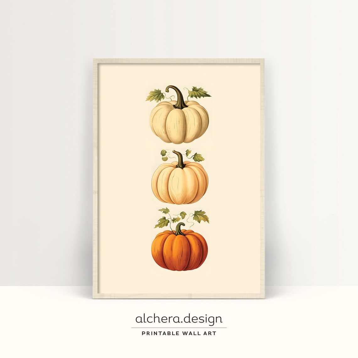 Stacked Pumpkins Botanical Vintage Autumn Trio Farmhouse Art Poster