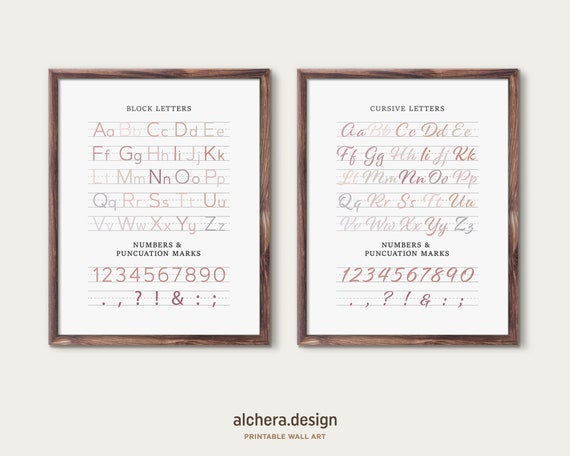 Print Cursive Alphabet Uppercase And Lowercase Letters Block And Cursive Writing Set Writing Charts Print And Cursive Set Neutral