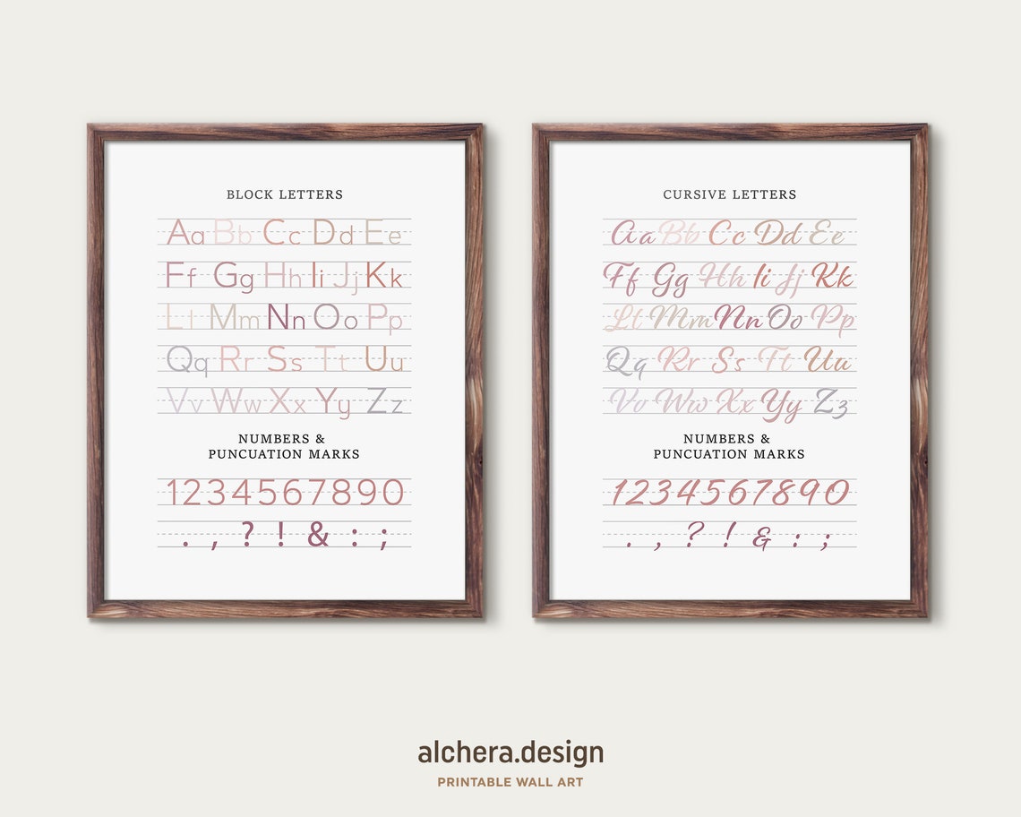 Print Cursive Alphabet Uppercase And Lowercase Letters Block And Cursive Writing Set Writing Charts Print And Cursive Set Neutral