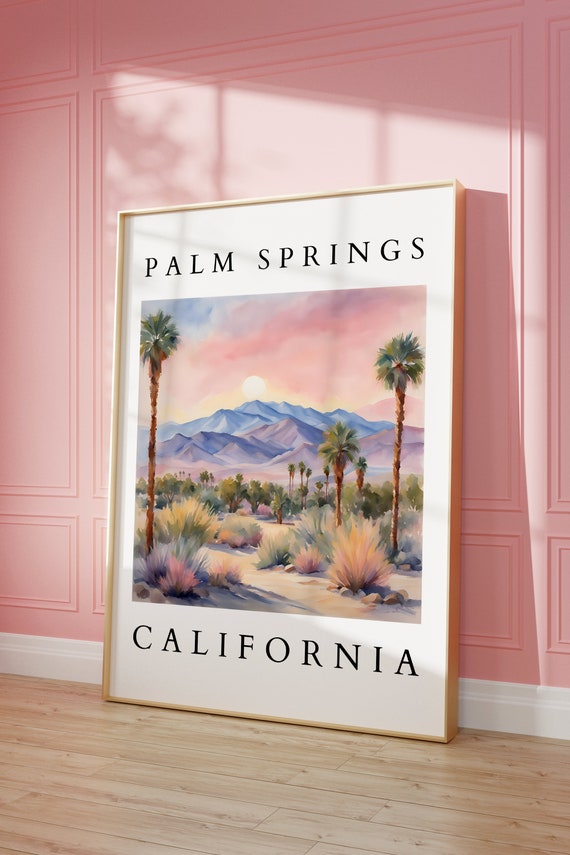 Palm Springs Watercolor Print Desert Landscape Art Airbnb Wall
