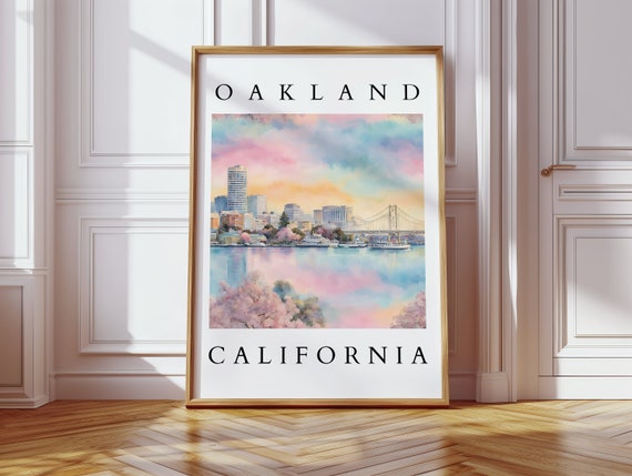 Oakland Watercolor Print Skyline Art Bay Area Cityscape Wall For Home Decor