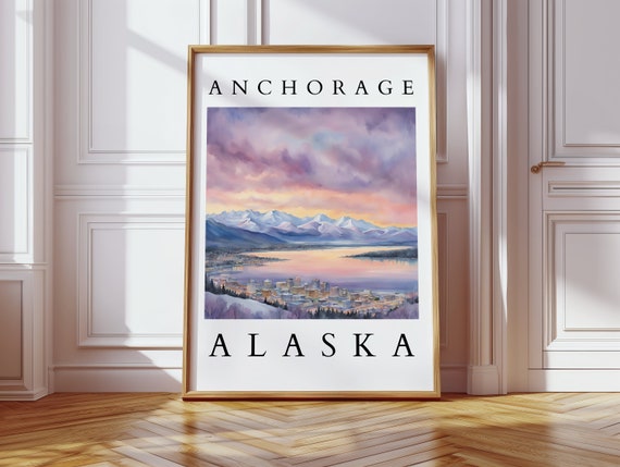 Anchorage Alaska Skyline Watercolor Art Print