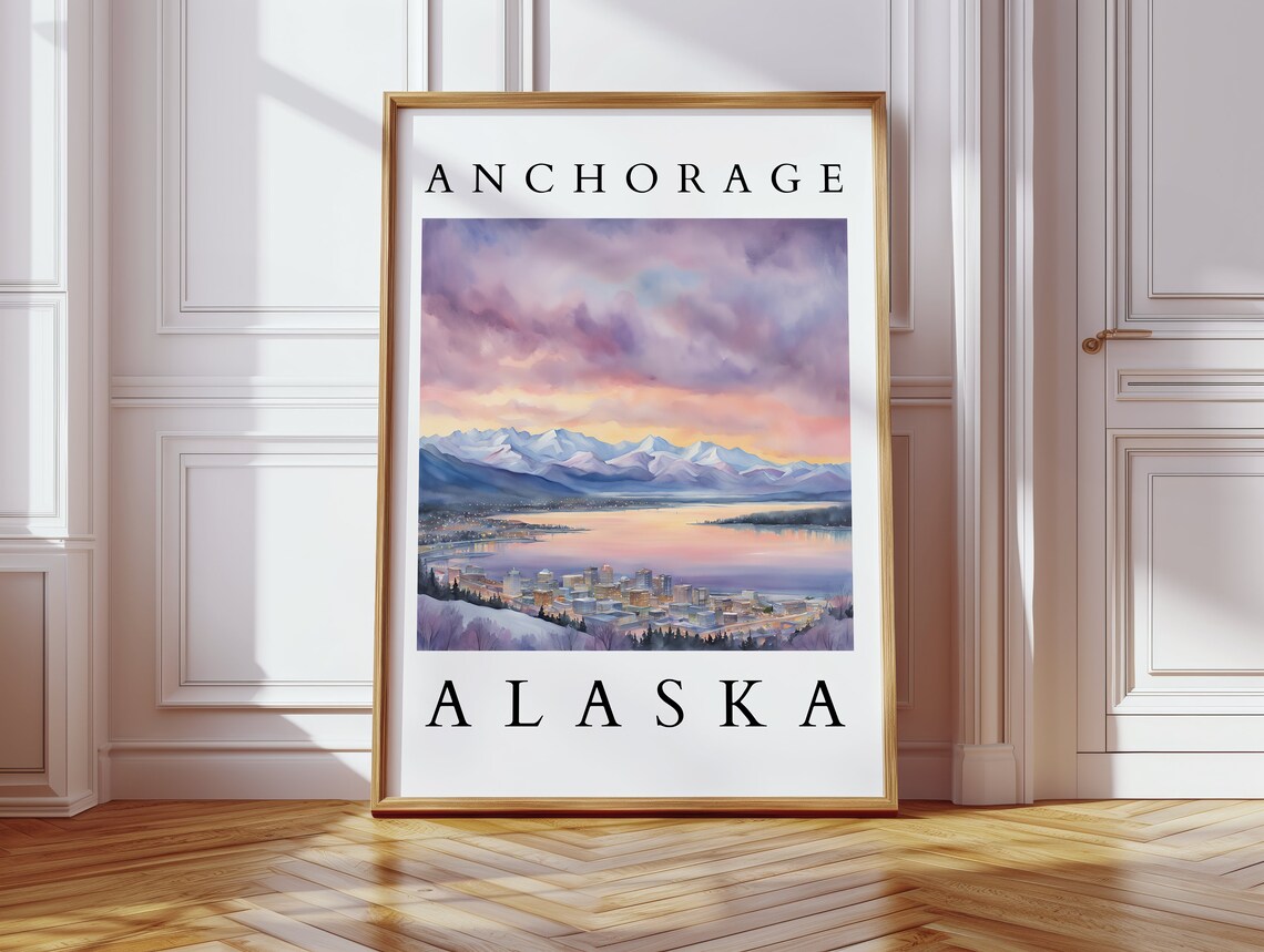 Anchorage Alaska Skyline Watercolor Art Print