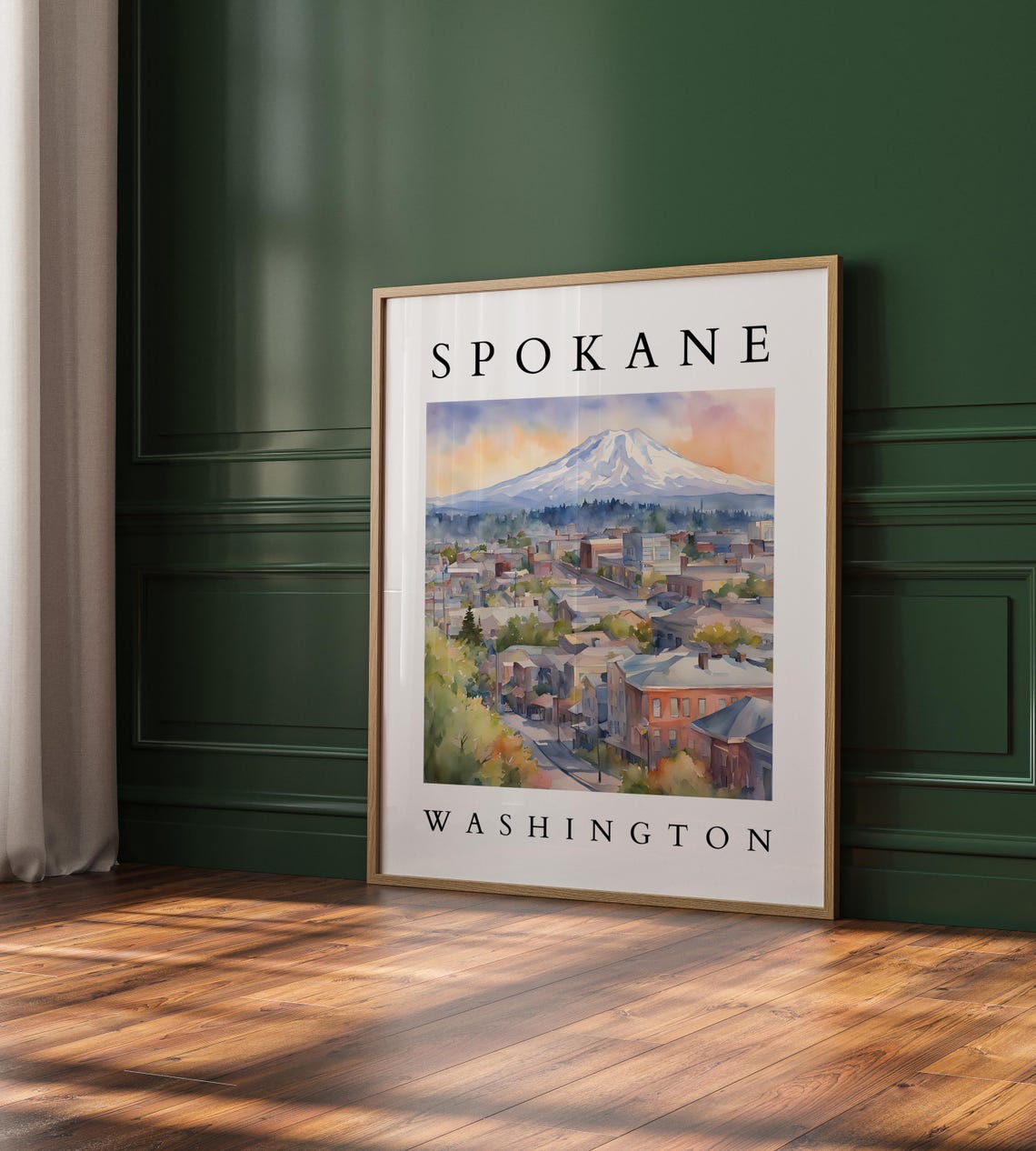 Spokane Washington Watercolor Skyline Art Pacific Northwest Wall Decor Instant Print