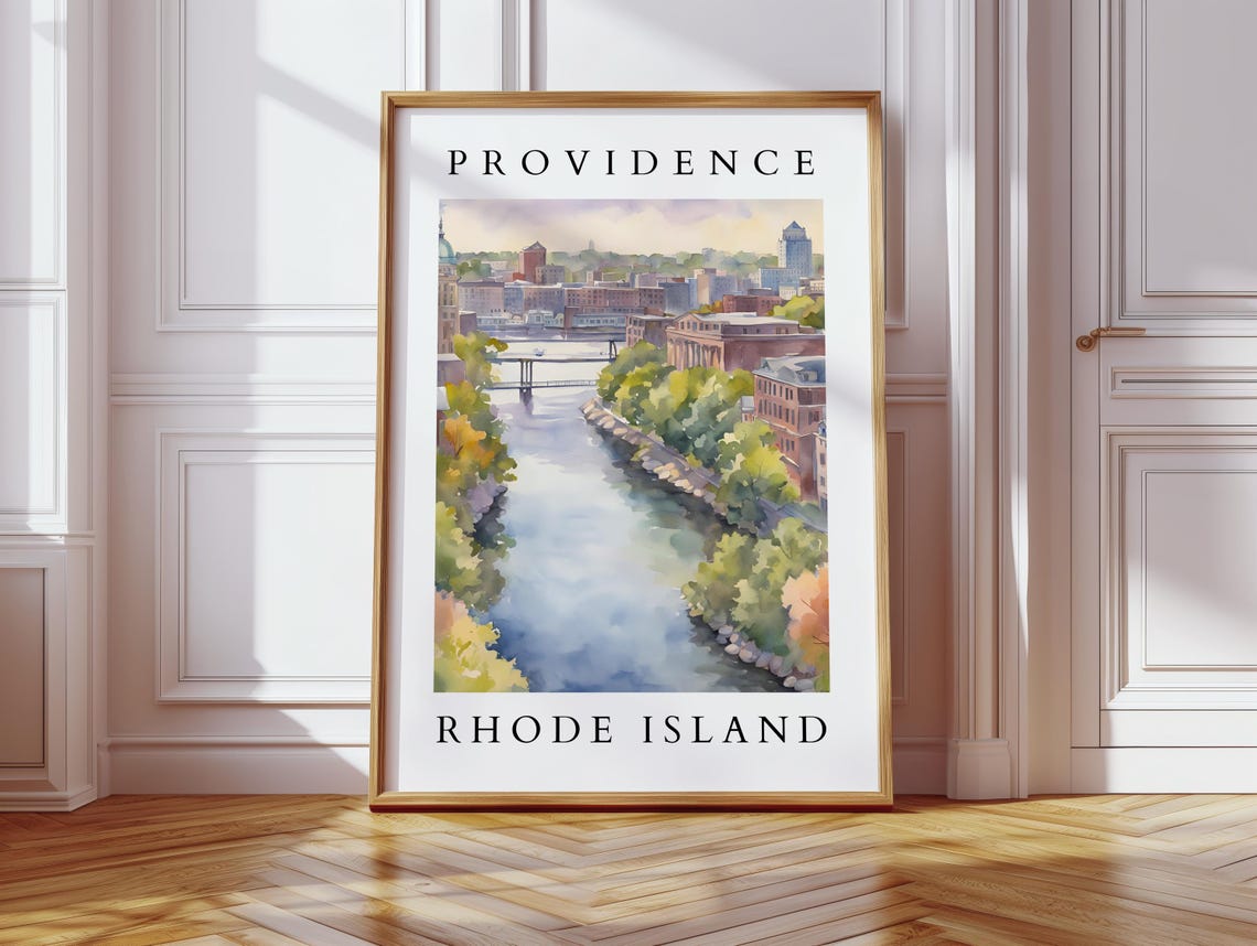 Providence Rhode Island Watercolor Print Cityscape Art New England Wall Historic Poster