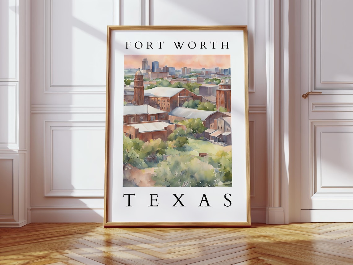 Fort Worth Texas Historic Downtown Brick Skyline Watercolor Poster