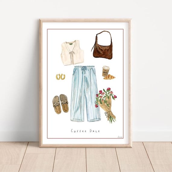 Coffee Date Fine Art Print Outfit Fashion Coffee Print Cafe Print A4 A3 A2