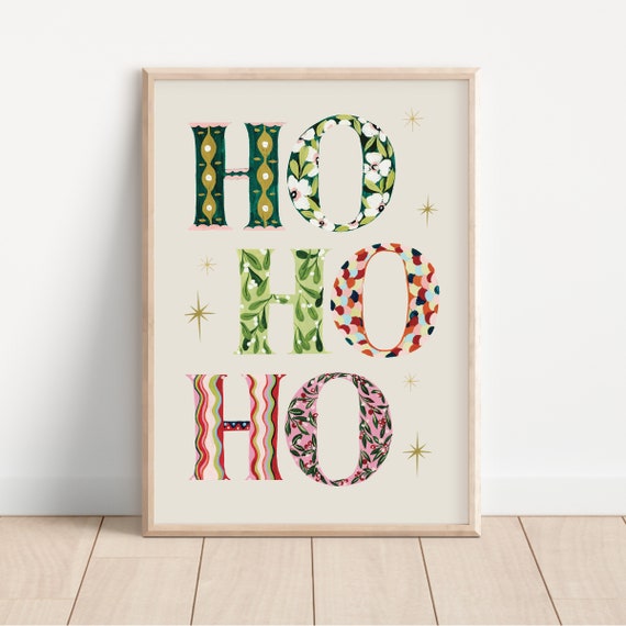 Hohoho Christmas Illustration, Festive Wall Art Print