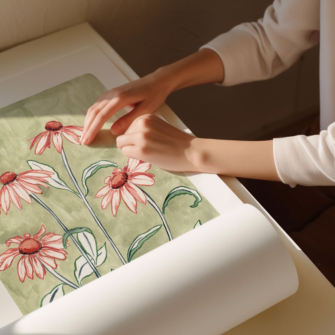 Coneflower Floral Studies Art Print, Farmhouse Decor - Image 3