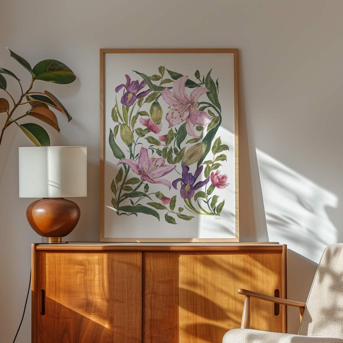 Lily, Carnation & Iris Modern Cottagecore Art Print - Image 2