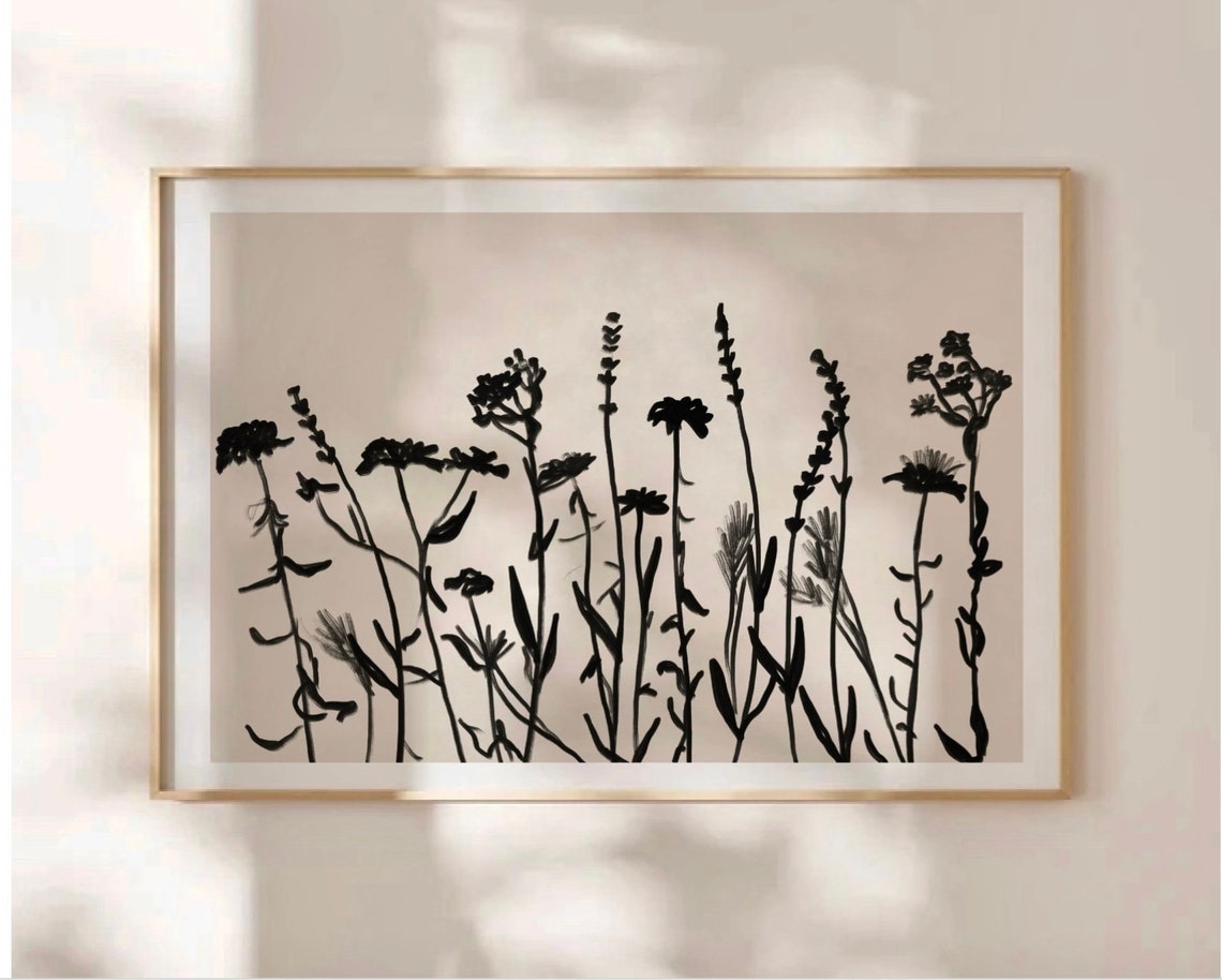 Black Wildflower Silhouette Minimalist Botanical Neutral Poster - Image 3