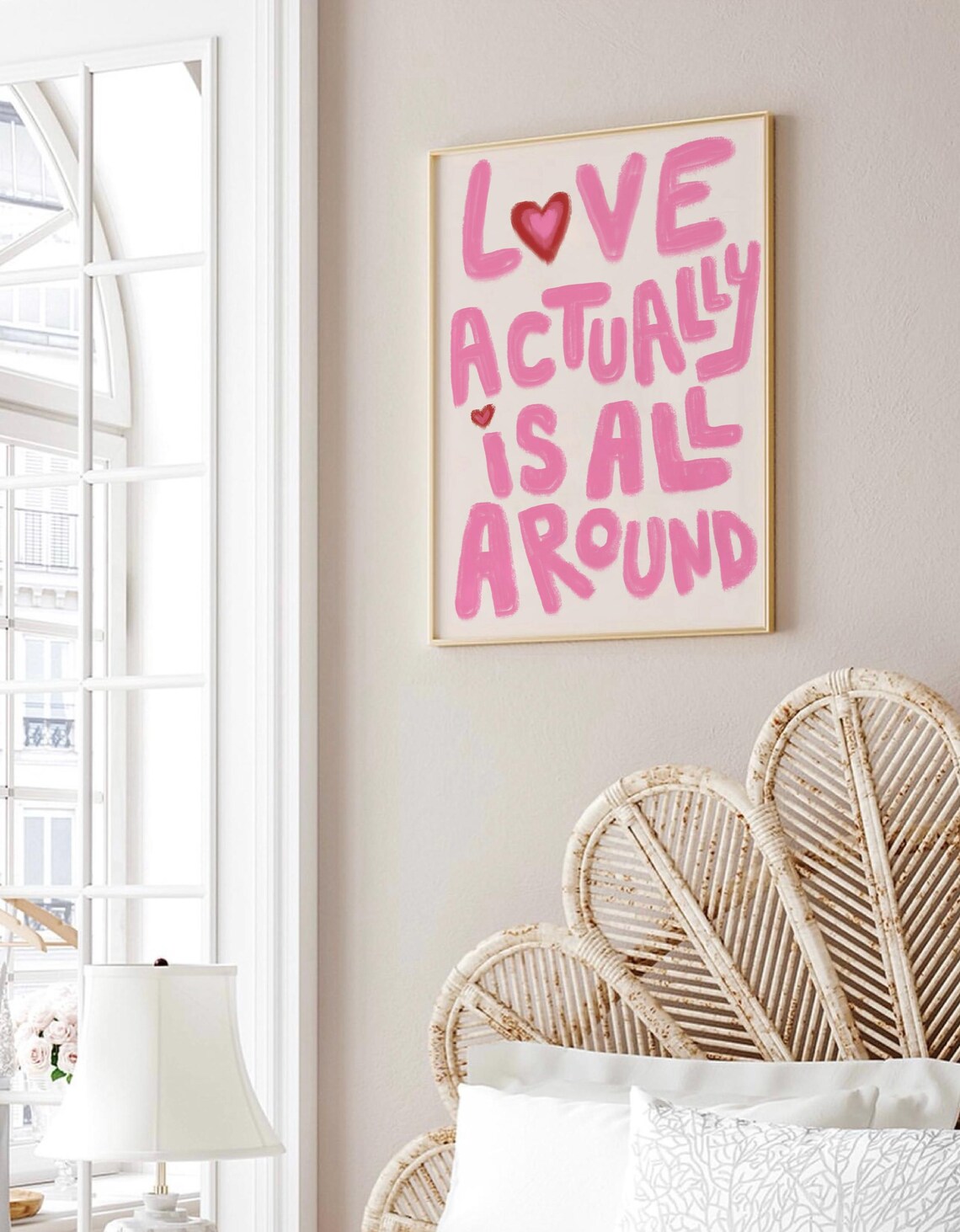 Love Actually Is All Around Pink Hearts Girly Bedroom Quote Poster - Image 3