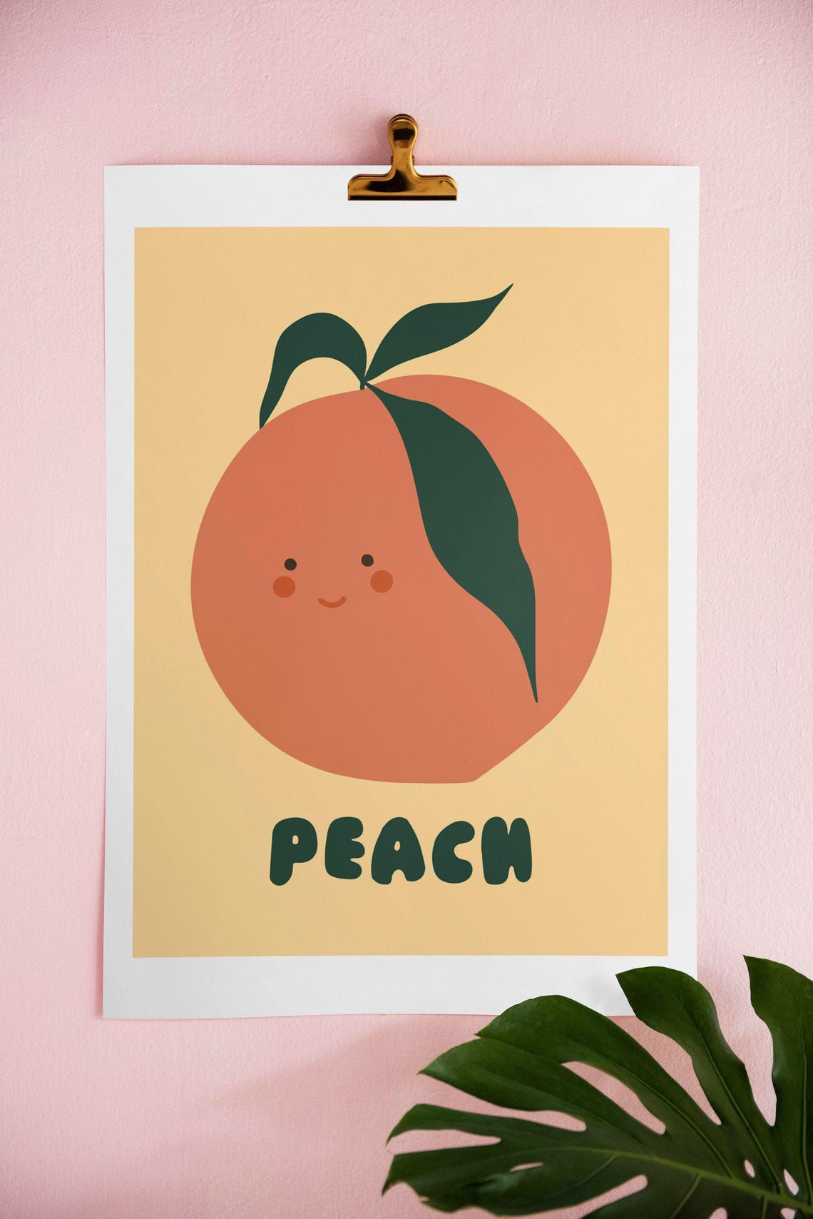 Happy Smiling Peach Cute Minimalist Kawaii Fruit Nursery Poster - Image 2