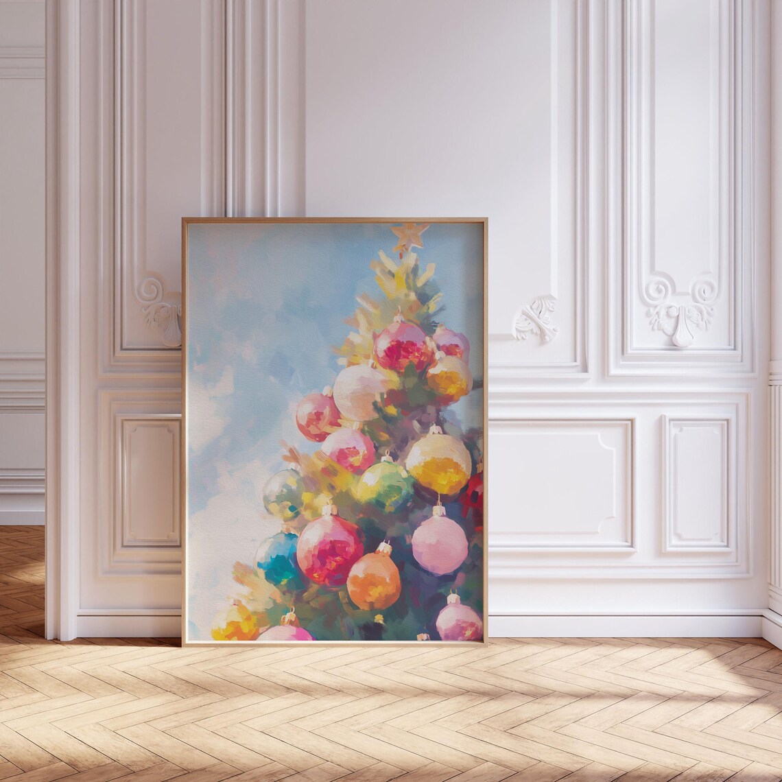 Christmas Tree Ornaments Pastel Painting Art Print