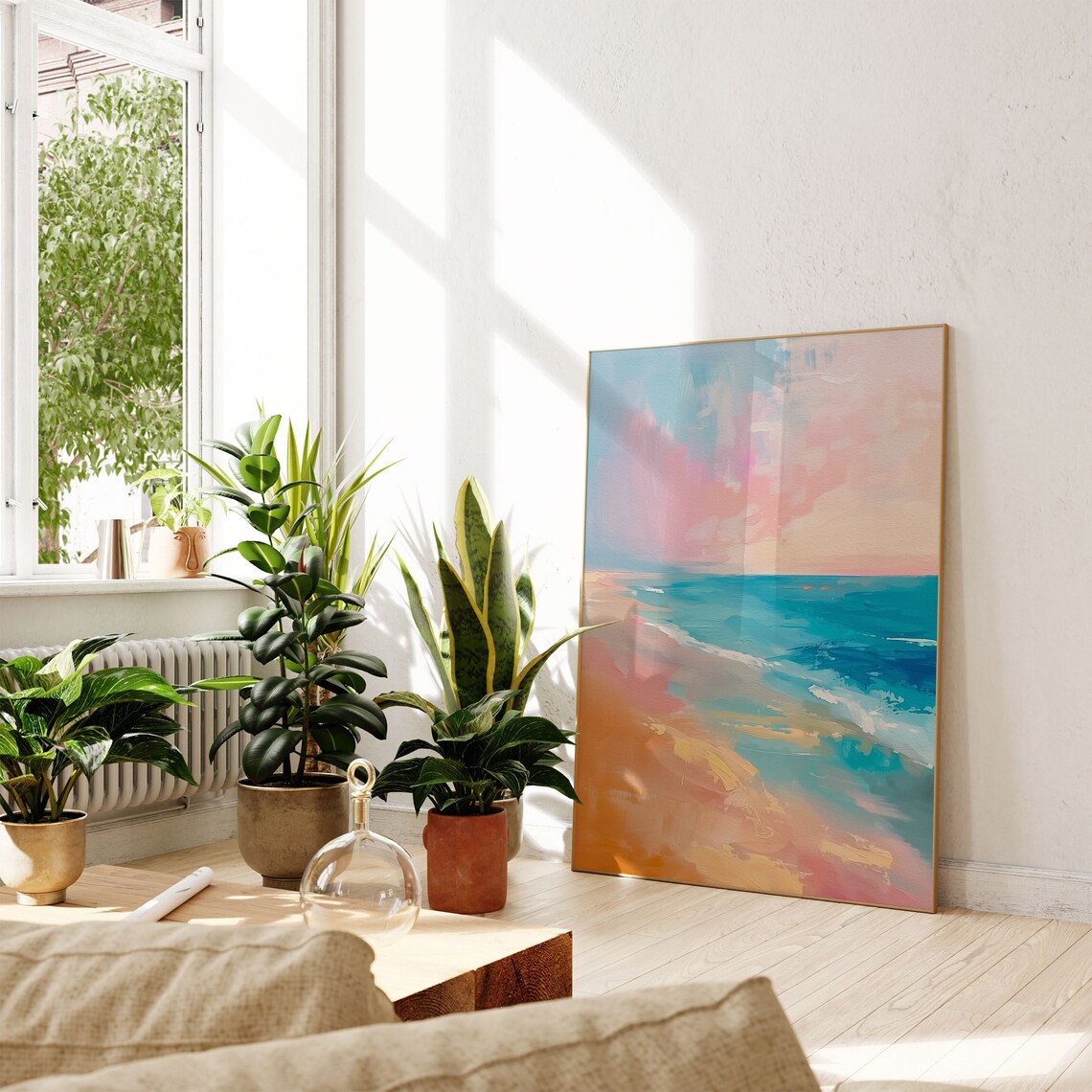 Abstract Pastel Ocean Seascape Colorful Beach Painting Poster - Image 2
