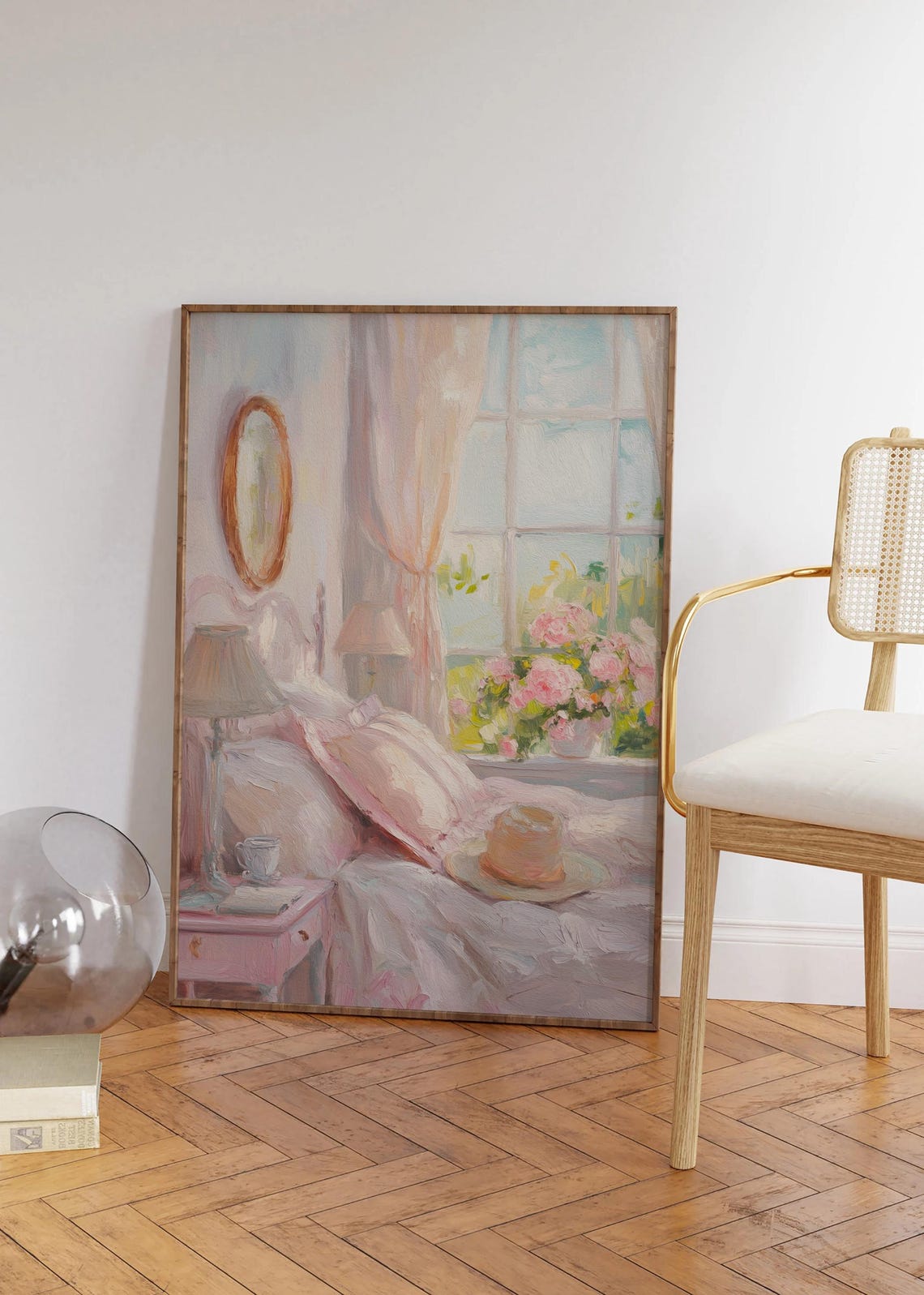 Dreamy Pink Bedroom Interior with Flowers and Morning Light Poster - Image 2