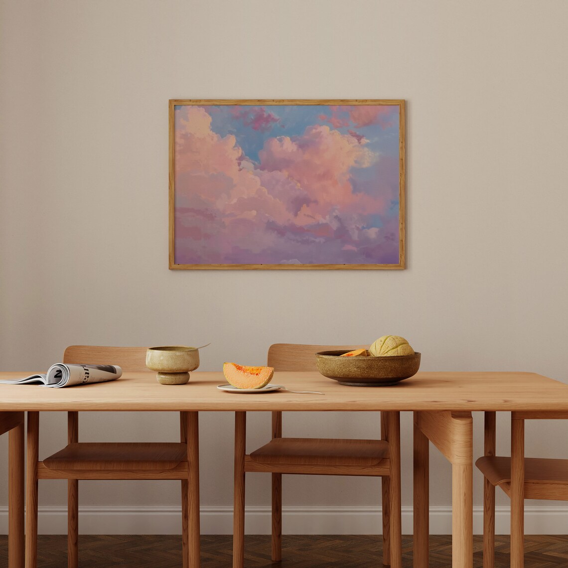 Pastel Pink Clouds Painting Summer Sky Art Print - Image 2