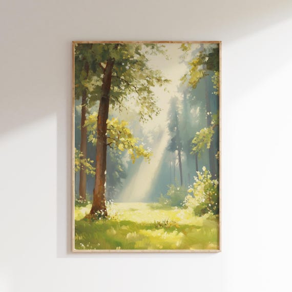 Forest With Sunlight Print Farmhouse Landscape Painting Green Home Decor Green Trees Artwork Matisse Wall Art