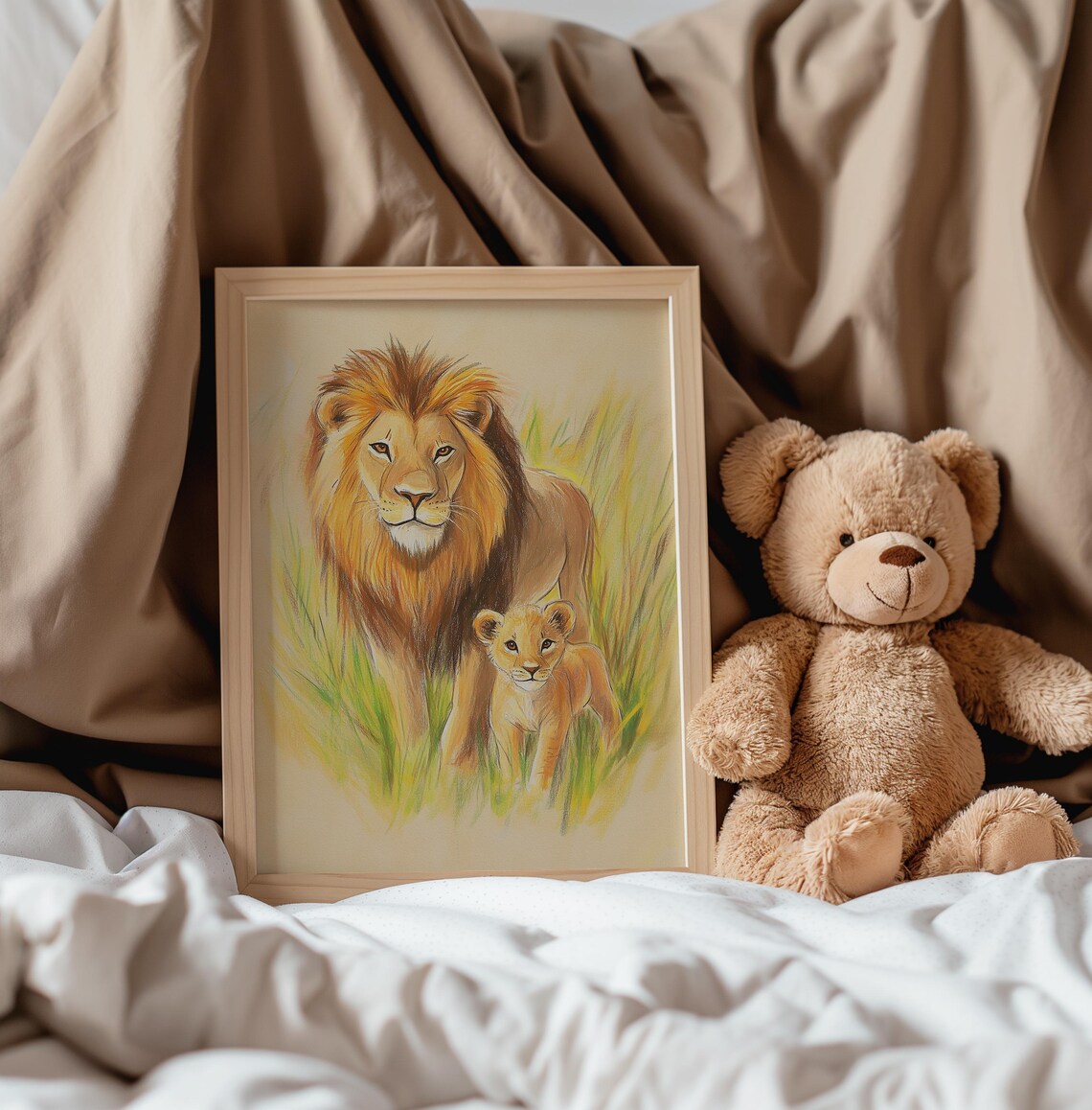 Nursery Lion And Baby Cub Safari Kids Room Animal King Decor Poster - Image 5