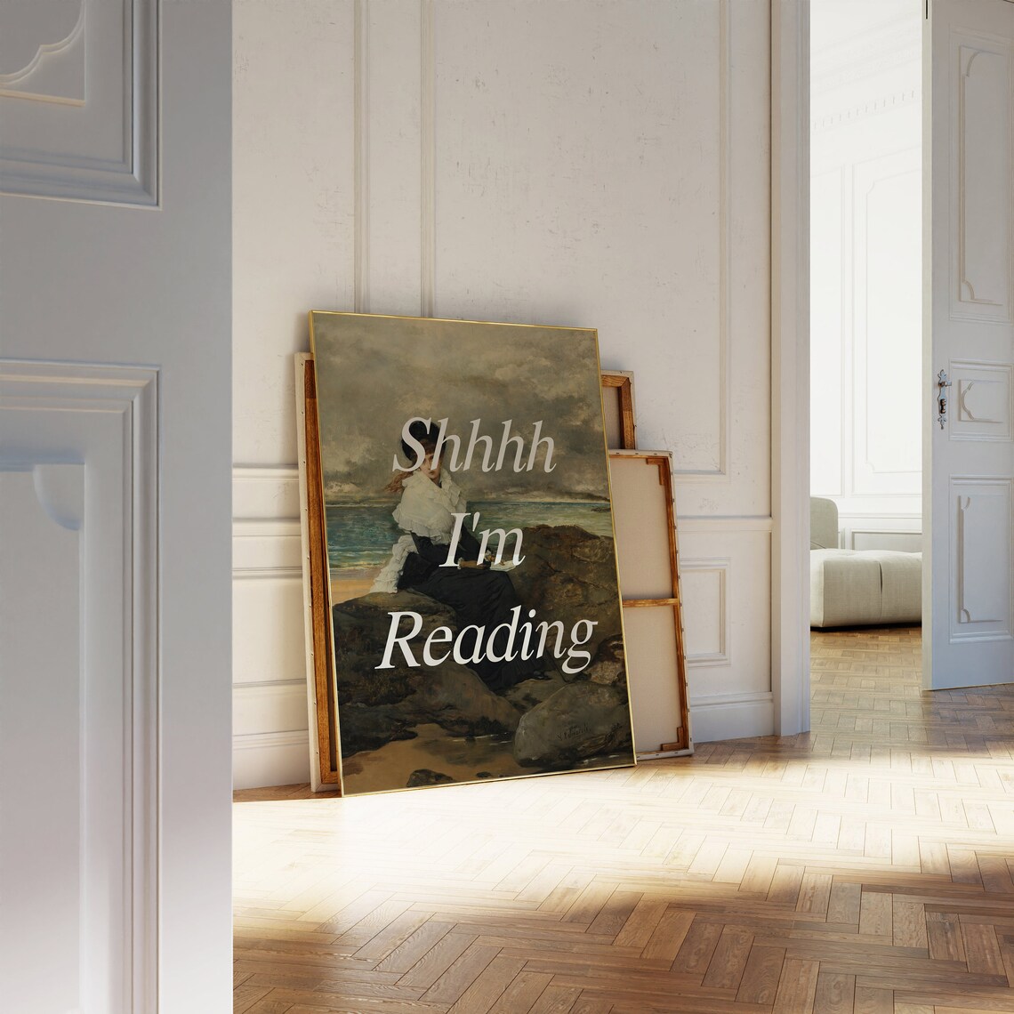 Shhhh I Am Reading Altered Vintage Painting Book Lover Quote Poster - Image 2