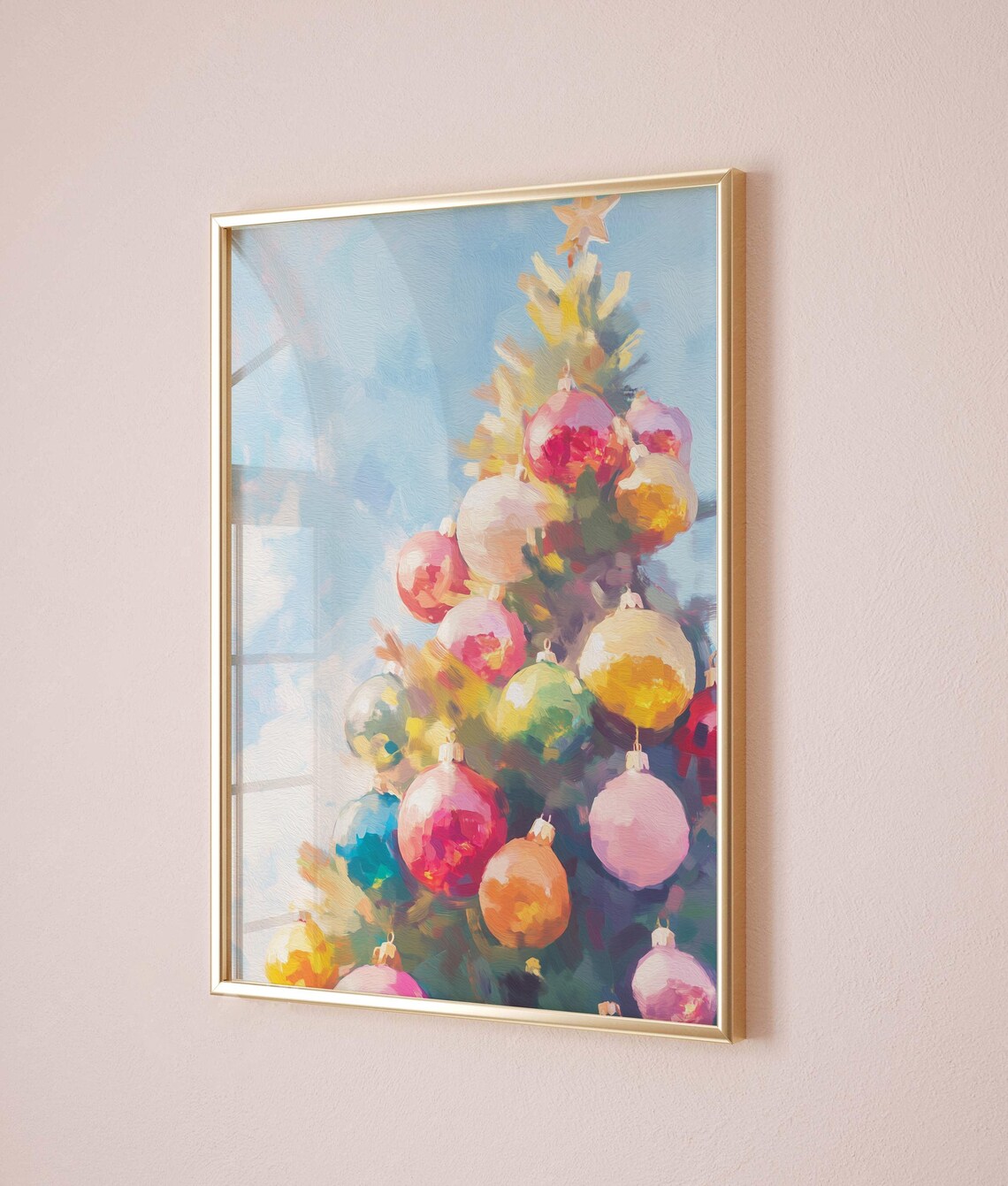 Colorful Christmas Ornaments Hanging Pastel Holiday Painting Print - Image 2