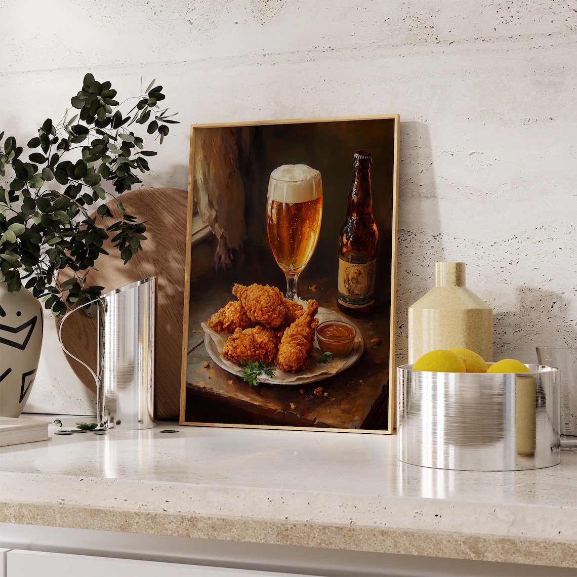 Beer and Fried Chicken Cocktail Bar Cart Decor Art Print - Image 3