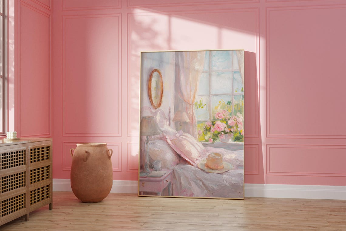 Dreamy Pink Bedroom Interior with Flowers and Morning Light Poster - Image 5