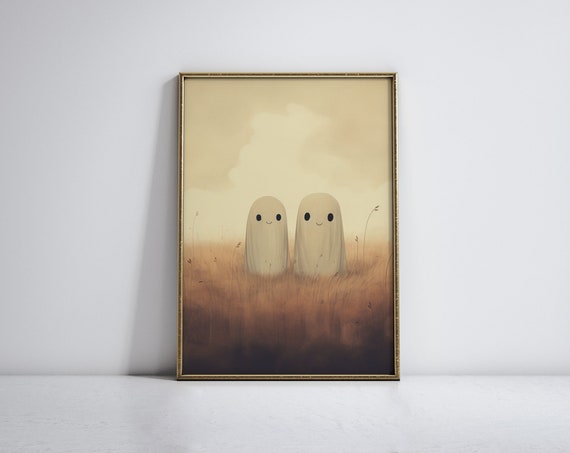 Ghosts Art Print Cute Ghosts In Field Halloween Art Print Halloween Decor Spooky Vintage Halloween Wall Art Childrens Rom Scary