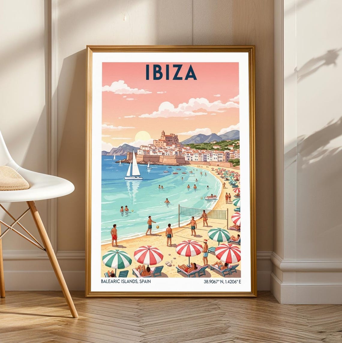 Ibiza Spain Sunset Beach Travel Poster Balearic Island Coast Scene